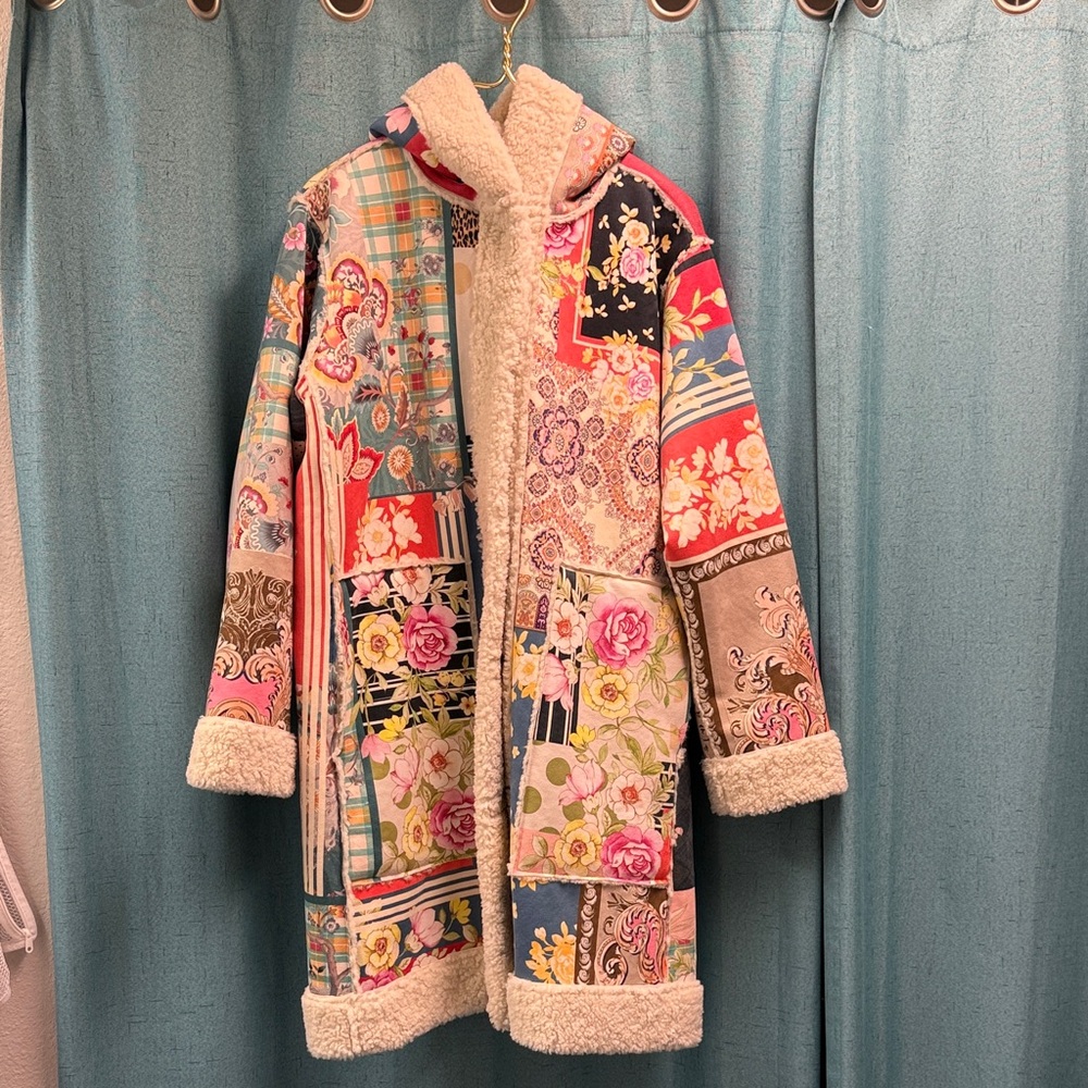 Johnny Was Multicolor Patchwork Teddy Jacket-Kerr… - image 1